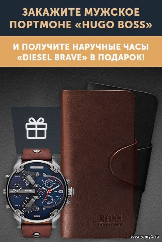 Комплект Портмоне Hugo Boss + часы Diesel Brave в подарок
